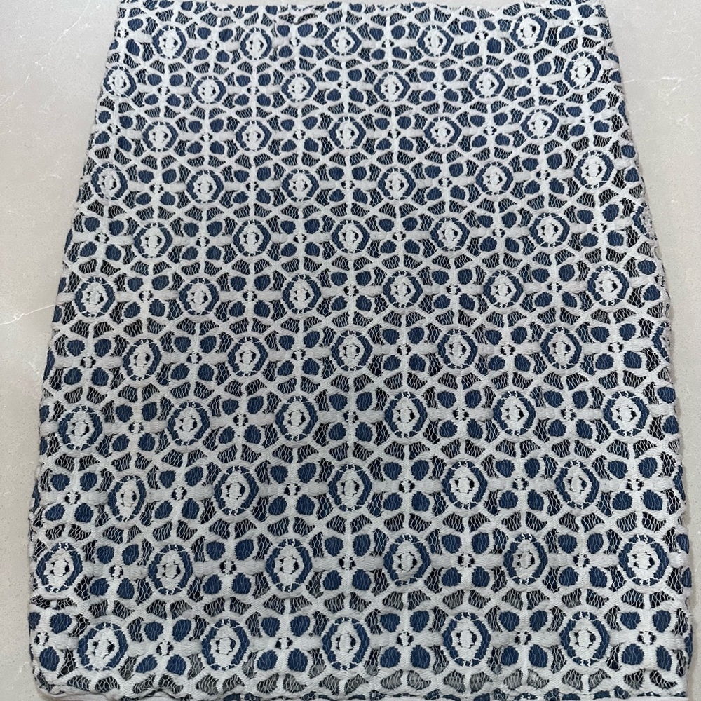 Studio M Navy and White Lace Pencil Skirt, XL
